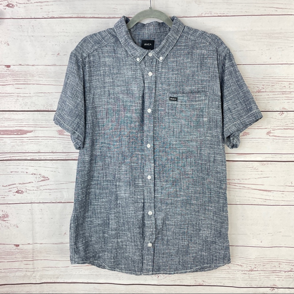RVCA Men’s Gray Slim Fit Short Sleeve Button Up Casual Shirt Size XL